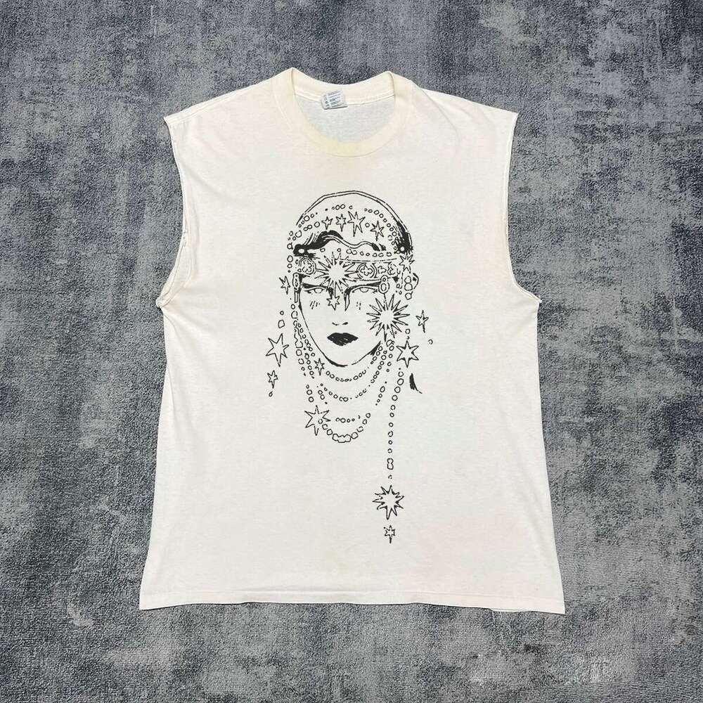 Inspiration American high street vintage washed sleeveless vest T-shirt line draft design with a sense of camisole