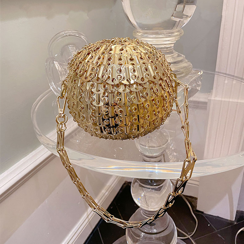 Designer Aesthetic Bags Women's Bag Handmade Woven Metal Sheet Metal Ball Shoulder Bag Women Luxury Holiday Party Evening Bag