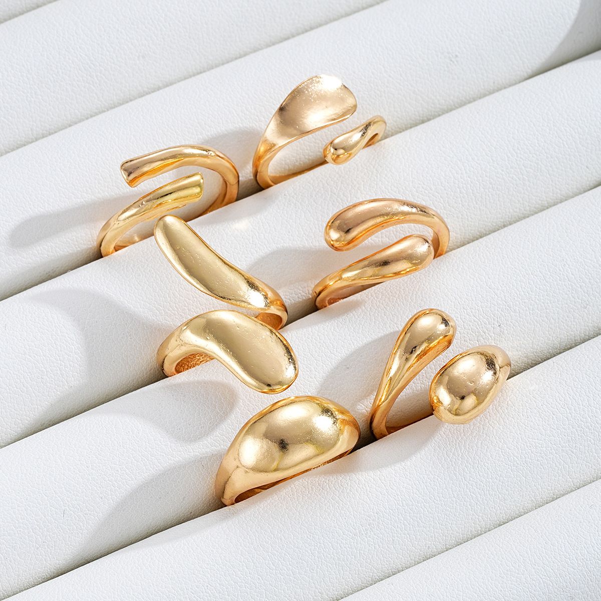 designer ring Explosive irregular droplet ring, niche metal texture smooth ring, exaggerated geometric opening ring, 6-piece set