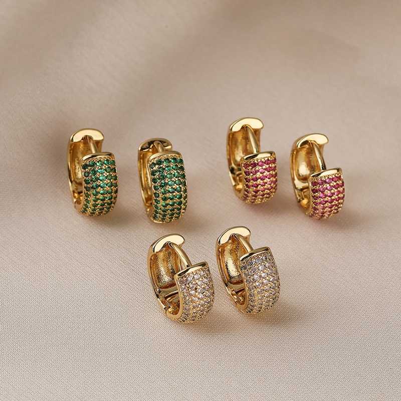 Fashionable Luxury Cubic Zirconia Hoop Earring Gold Plated Simple Full Diamond Crystal Earrings For Women