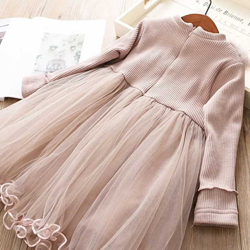 Girls Warm Dress Autumn/Winter Imitation Mink Velvet Dress Mesh Fashion Plus Velvet Warm Integrated Princess Dress W250111