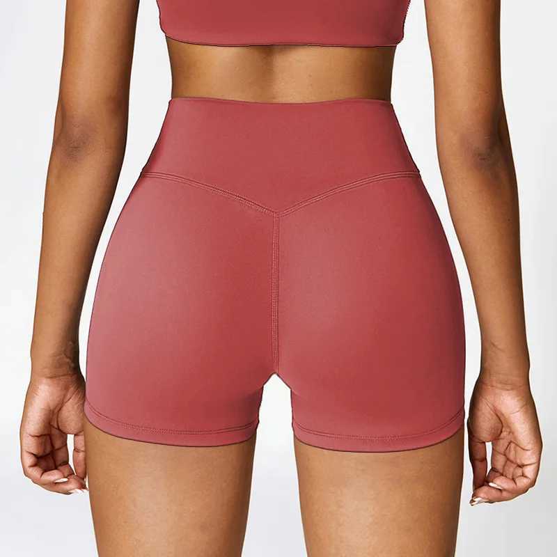 Soft solid color yoga shorts with high waist tight fitting and hip lifting for womens fitness and exercise 3-inch pantsXJ250111