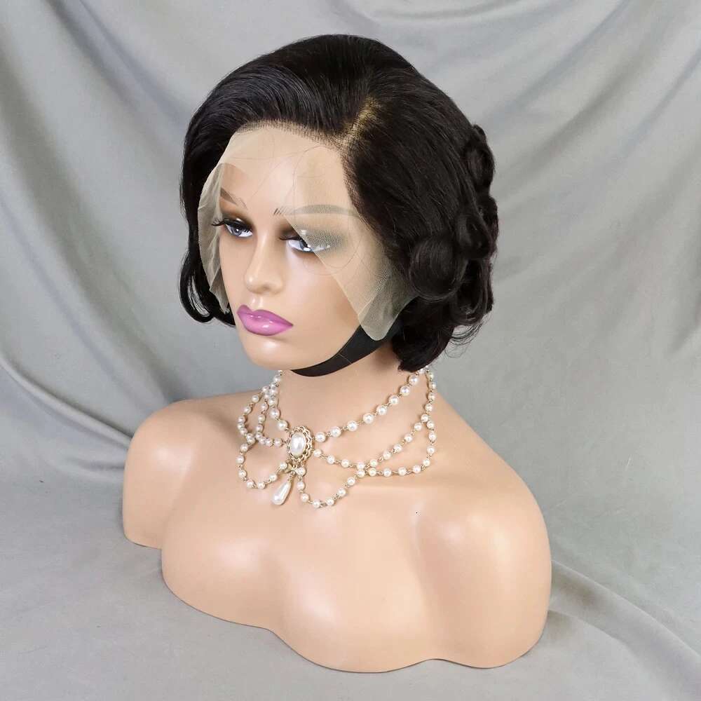 Natural Bouncy Curly Human Hair Wigs Short E Cut Bob 13X4 Transparent Full Lace Frontal Wig For Black Women Preplucked