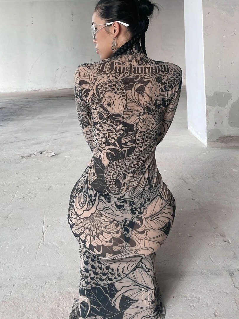 Hawthaw Women 2023 Autumn Winter Long Sleeve Mesh See Through Streetwear Bodycon Long Dress Wholesale Items For Business