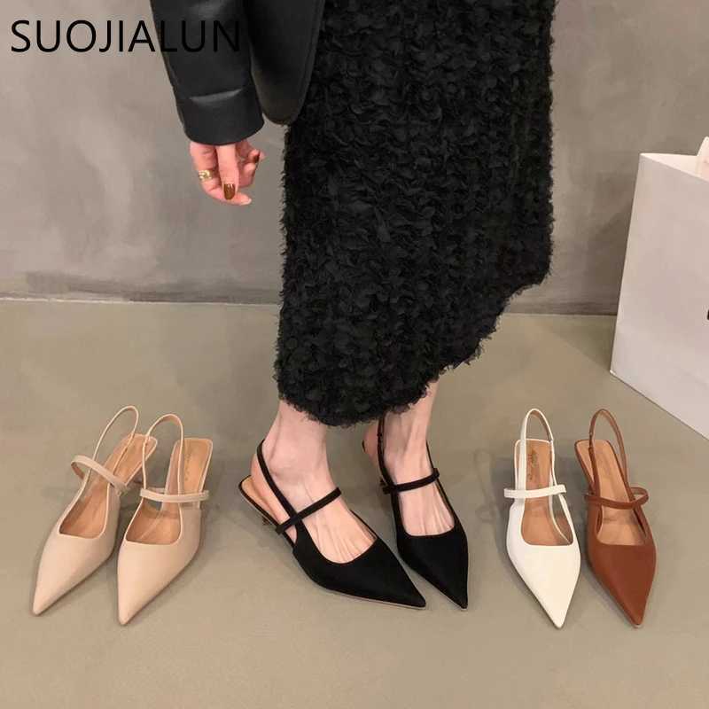 New Arrival SUOJIALUN Spring New Womens Sandals Fashion Point Toe Shallow Slip Up Strap Shoes Thin Midsole Outdoor Dress Mu T250110