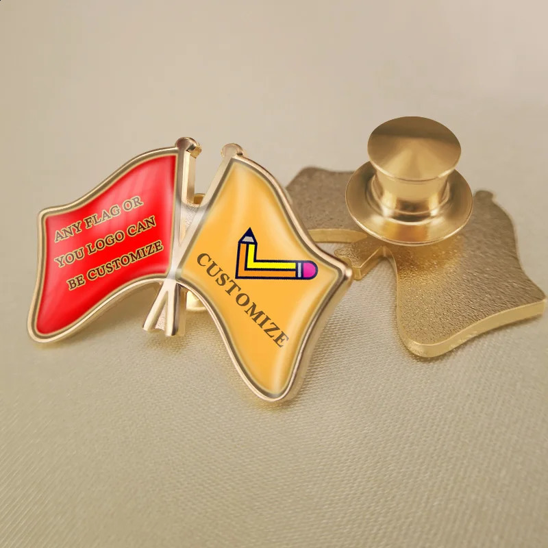 World Any Two Countries And Areas Crossed Double Friendship Flags Lapel Pins 250103