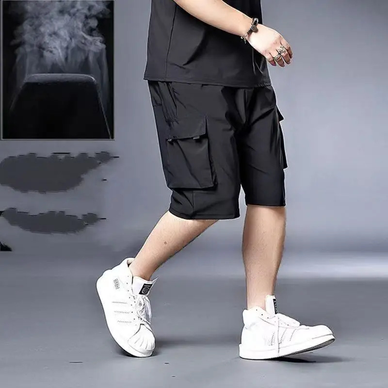 Mens Summer Ice Silk Quick Dry Knee Pants Loose Breathable Beach Shorts Athleisure plus Size Casual Clothing Cargo pants 250108