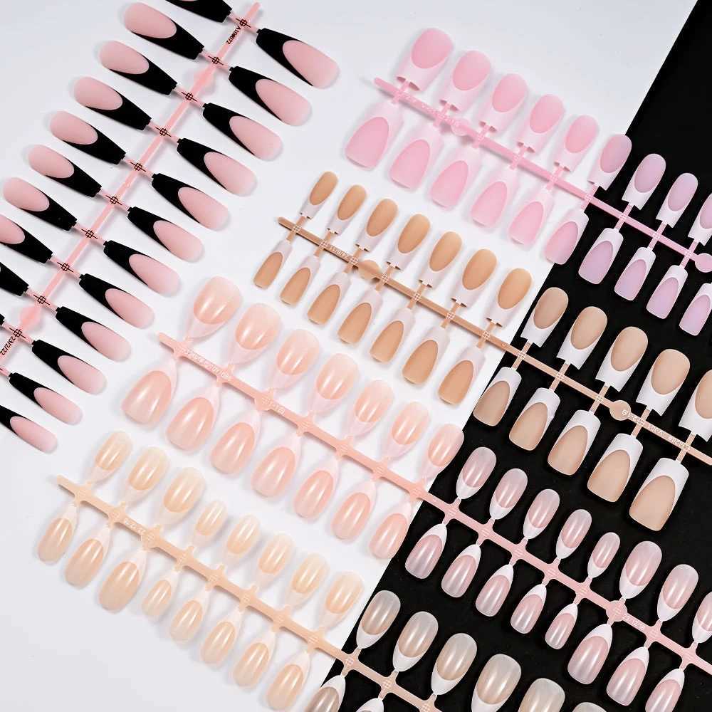 132Pcs Pre-French Gel Tips Soft Gel System Medium Long Almond Square White/Black French Tip Gel Nails 12 Sizes for DIY Manicure*XJ250110