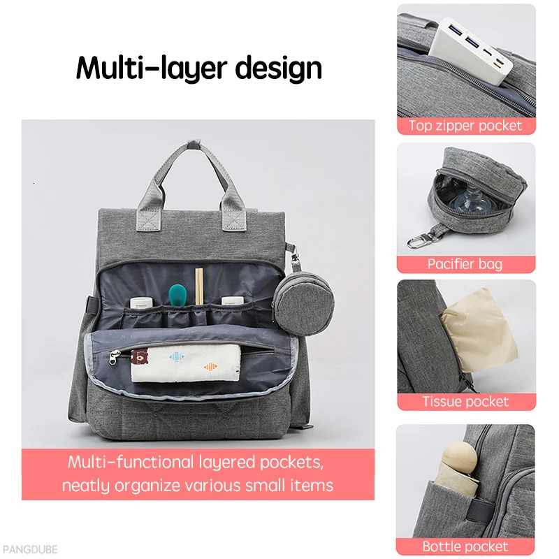 PANGDUBE 35*34*15cm Dad Bag Father Backpack for Baby Diaper Bag with 2pcs Stroller Hooks Small Accessories Bag Mommy Backpack 250106