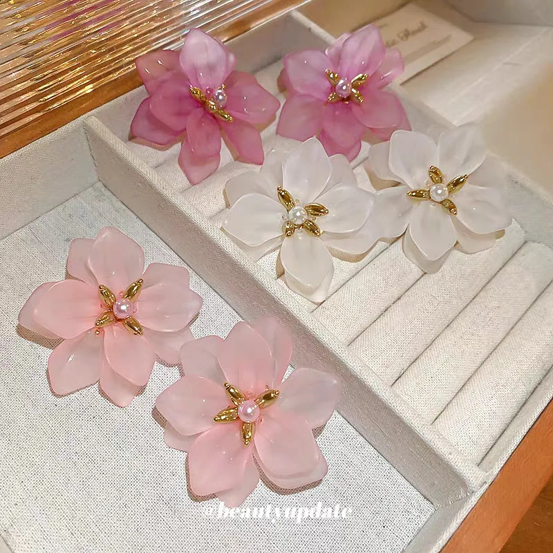 Women Girls Korean Style Exaggerated Flower Earrings Boutique Elegant Plant Ear Rings Vintage Jewelry Wedding Party Earring Gift 250103