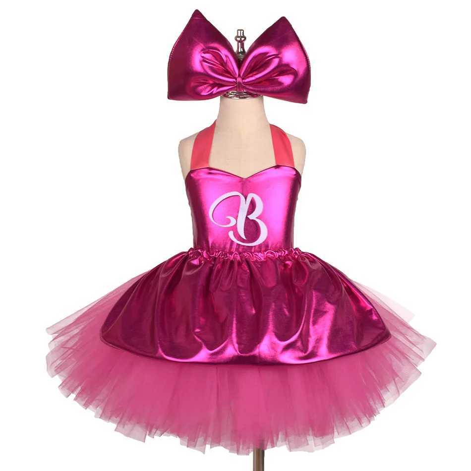 Princess girl Rosy Knee Length Barbi Tutu girl birthday party dress Halloween Christmas costume Margot Robbie cosplay W250111