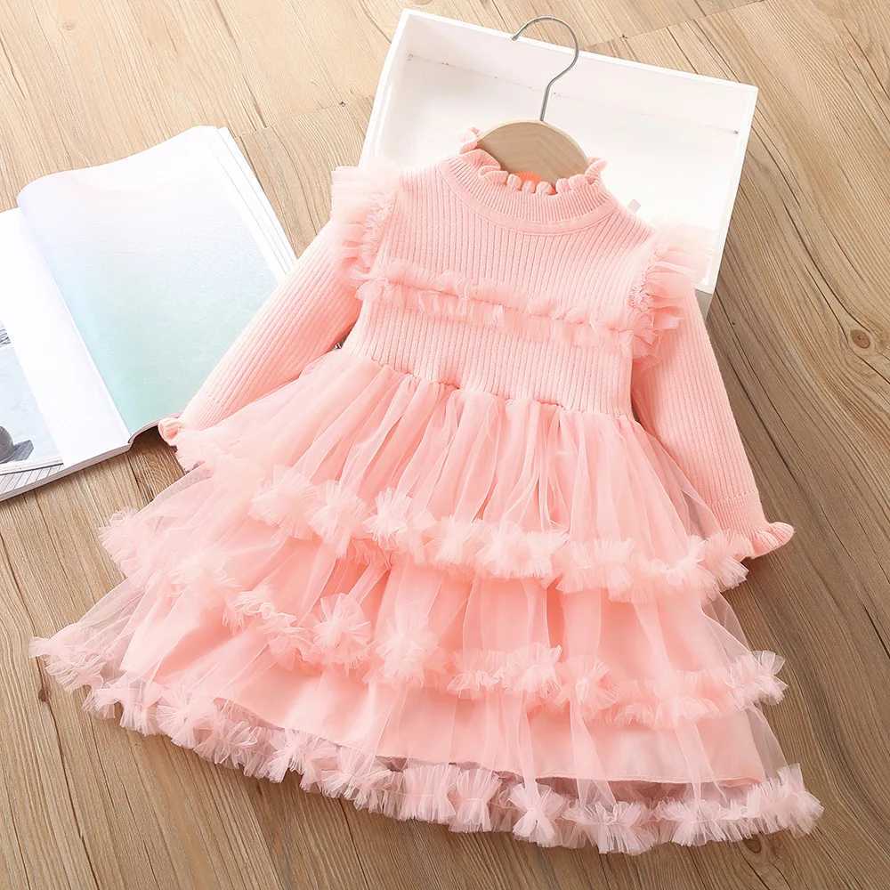 Spring and autumn childrens dresses with floral collar patches lace childrens dresses long sleeved cotton childrens cake dresses and baby cake dresses