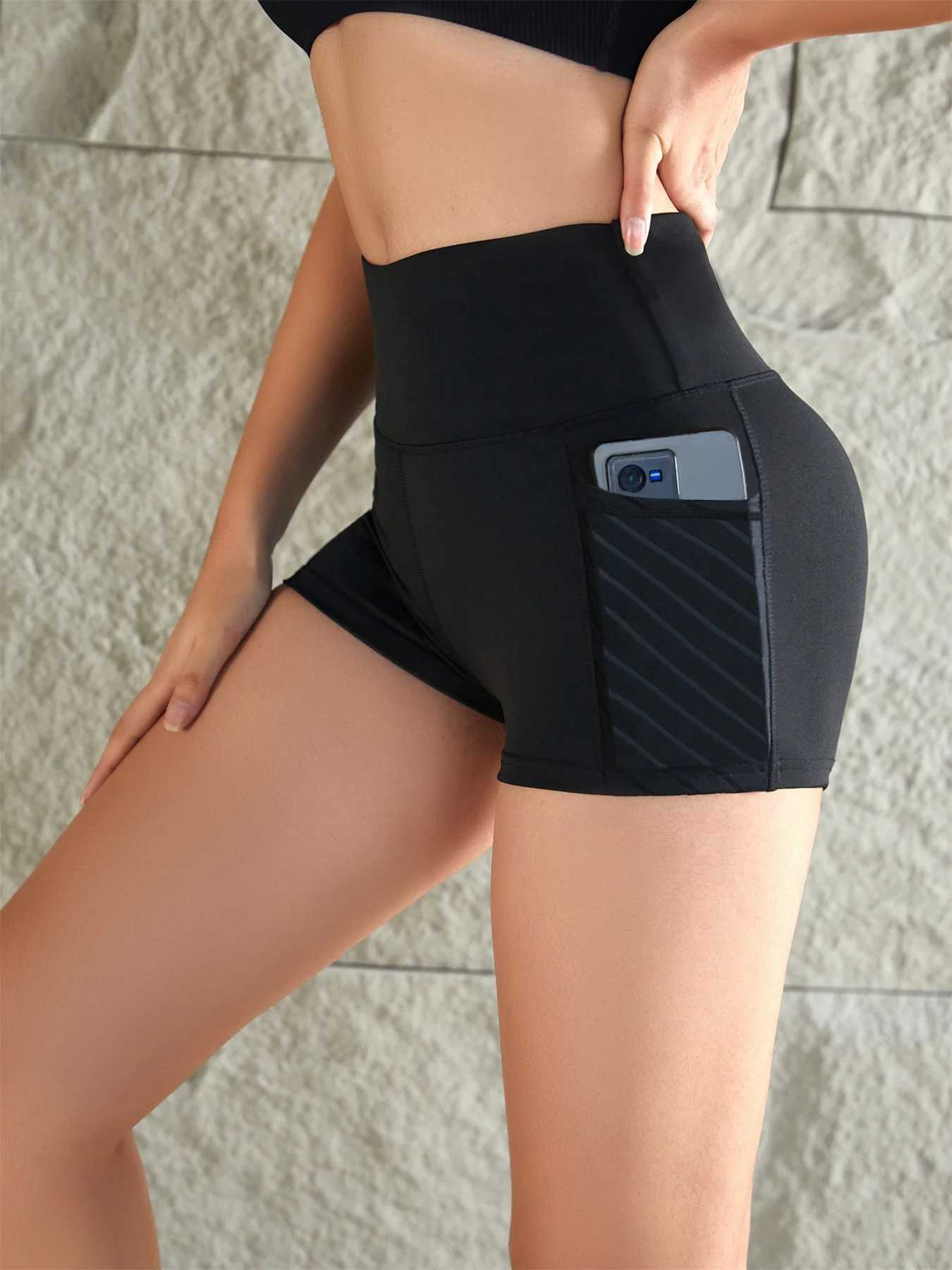 Womens High Waist Elastic Yoga Shorts With Side Pocket Hip Lifting Running Fitness Sports Shorts Gym ActivewearXJ250111