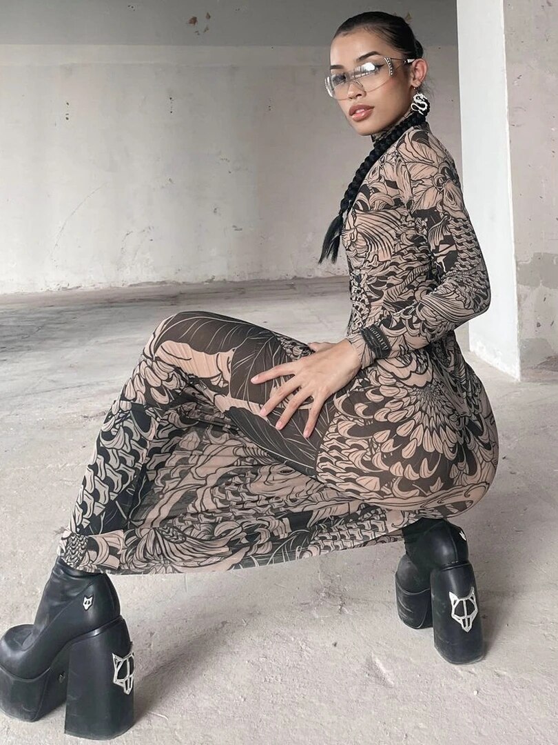 Hawthaw Women 2023 Autumn Winter Long Sleeve Mesh See Through Streetwear Bodycon Long Dress Wholesale Items For Business