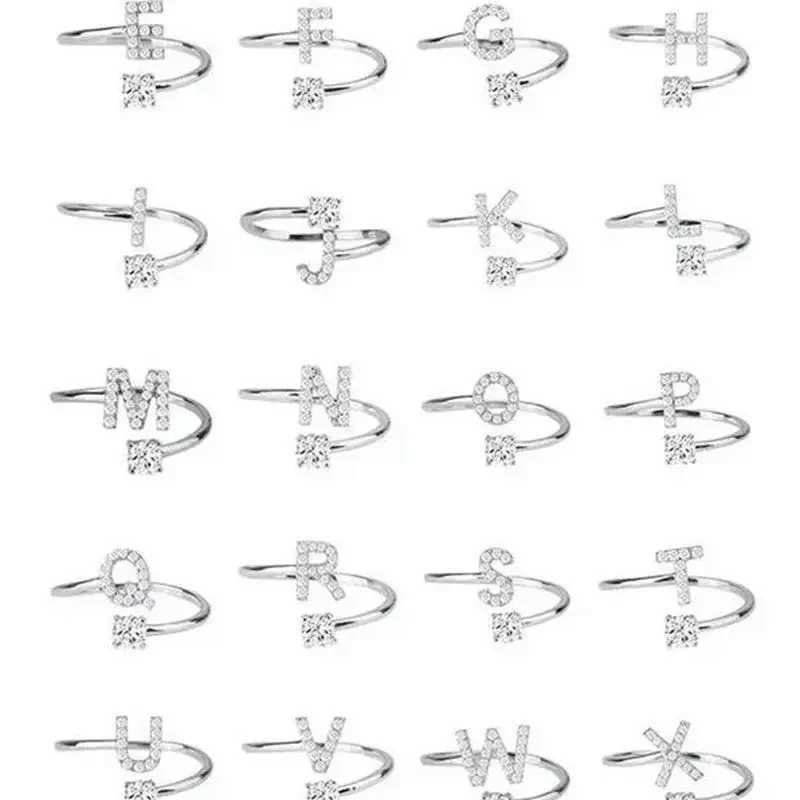 26 English Letter Open Finger Rings A-Z Initials Name Letter Female Creative Rings Fashion Party Jewelry Gifts W250111