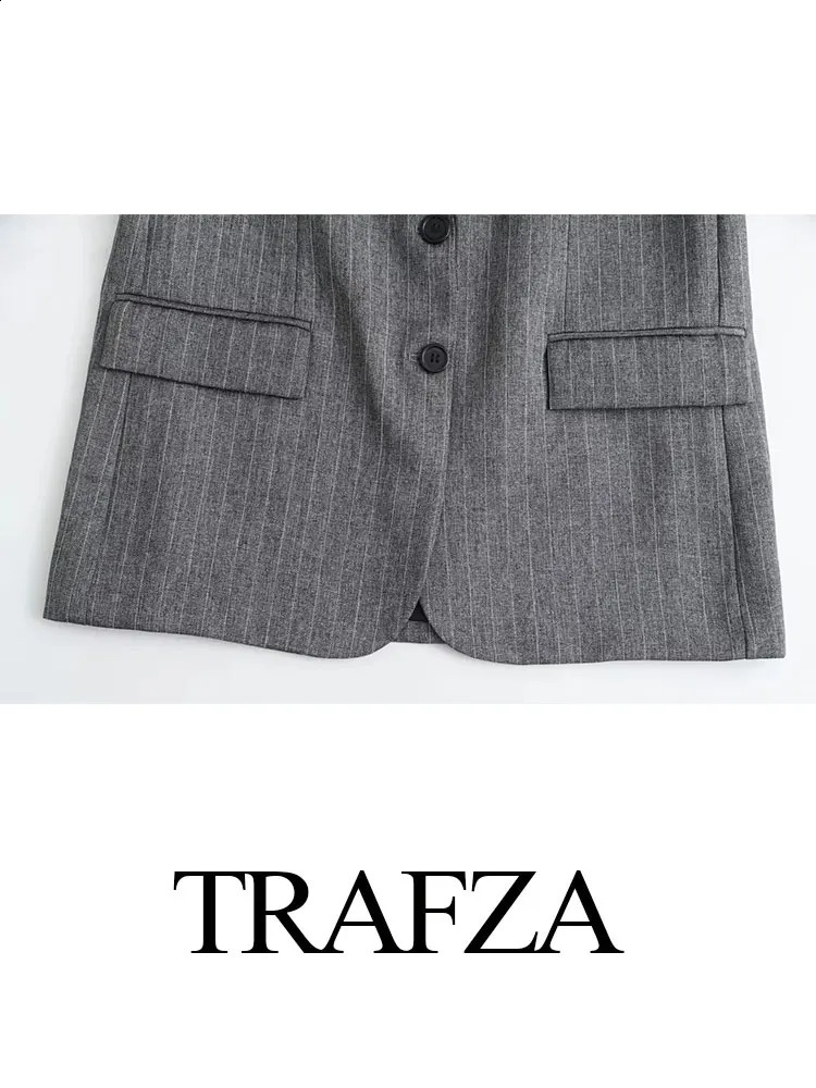TRAFZA Spring 2 Piec Suits For Women V Neck Long Sleeves Single Breasted Blazer Coat Folds Streetwear Womens Mini Skirt 250109