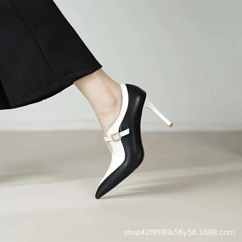 French Color Blocked High New Style With Sexy Temperament, Pointed And Thin Heels, Deep Mouth Women's Short Boots