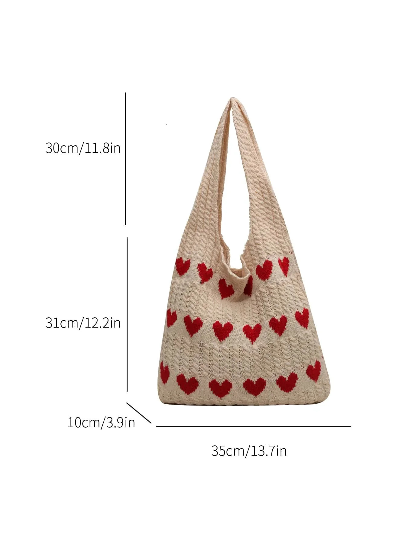 1pc Heart Pattern Color Blocking Crochet Handbag Shoulder Bag Large Capacity Fashion Beach Versatile Commute 250107