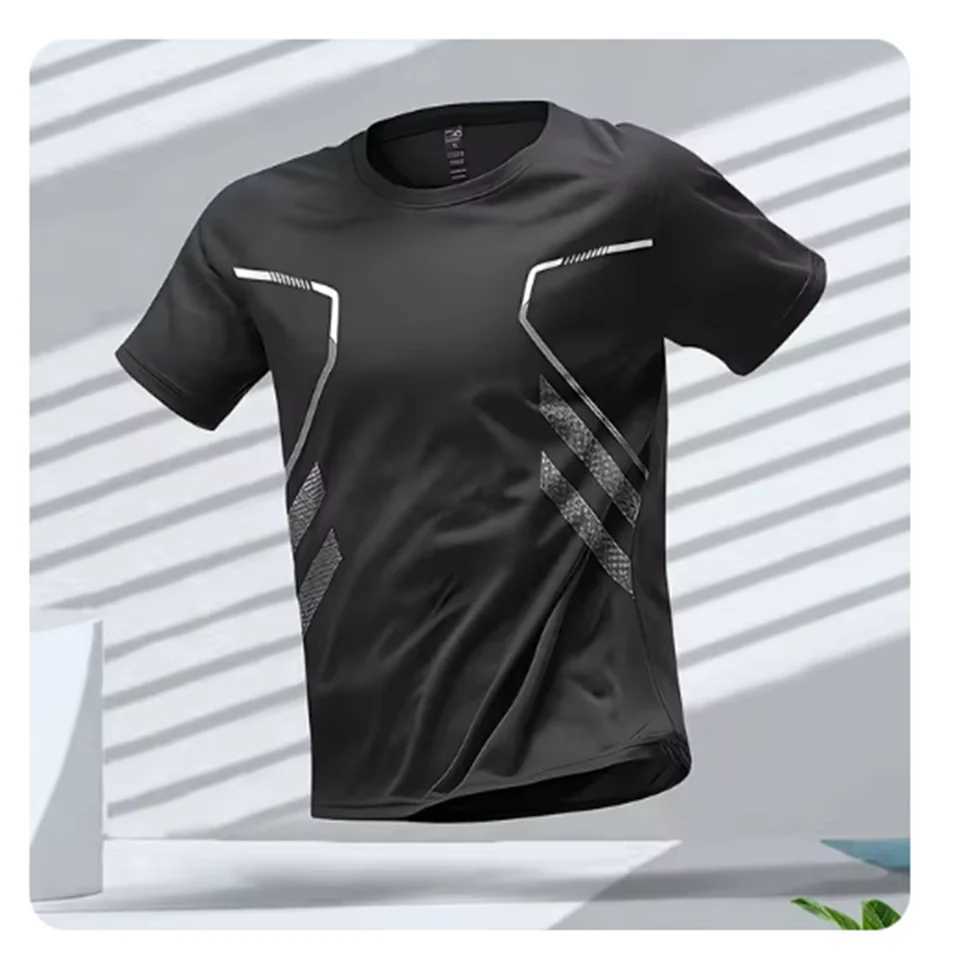 Mens T-shirt Sports Running T-shirt Mens Fast Drying Breathable Short Sleeve Round Neck Activity T-shirt Outdoor Exercise Mens Clothing W250111