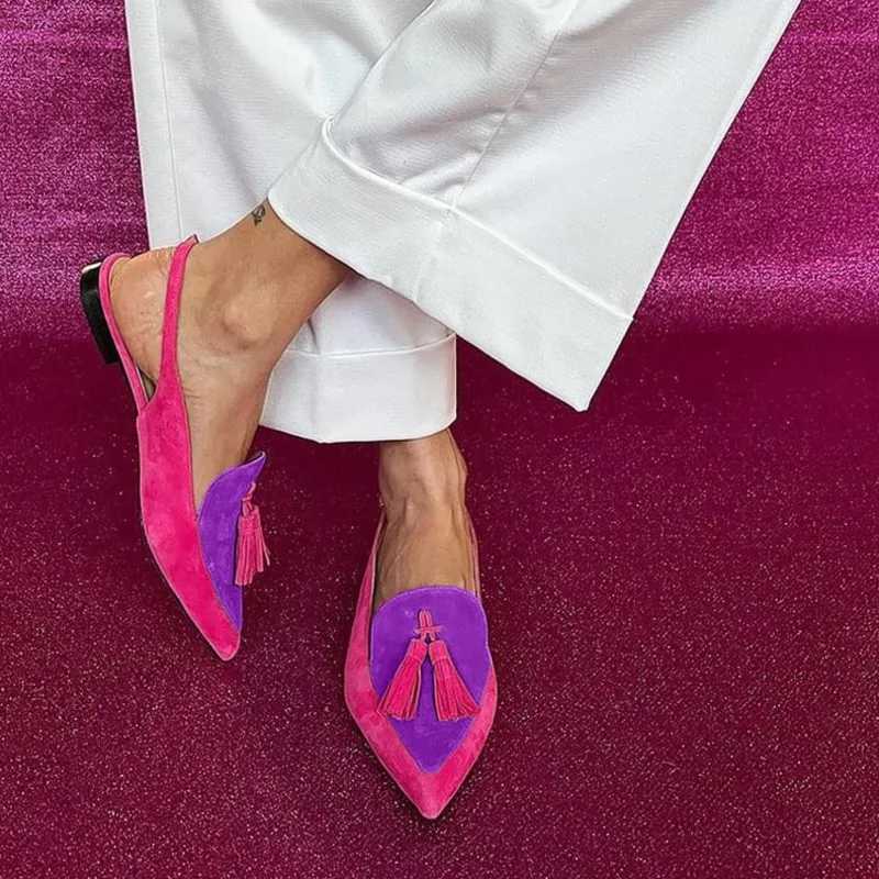 New Arrival Pointy Toe flat shoes fashionable tassel sandals mule shoes T250110