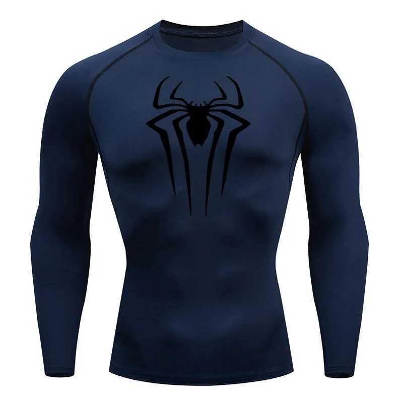 Compressed mens T-shirt long sleeved black top for fitness and sun protection second skin quick drying breathable and casual long T-shirt 4XL W250111