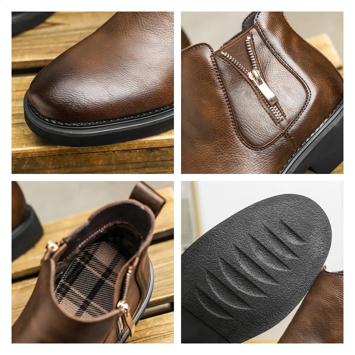 Vintage Zip n Men Business Casual Chelsea Boots High Quality Slip on Men Ankle Boots Soft Leather Non-slip Men Winter Shoes 250106