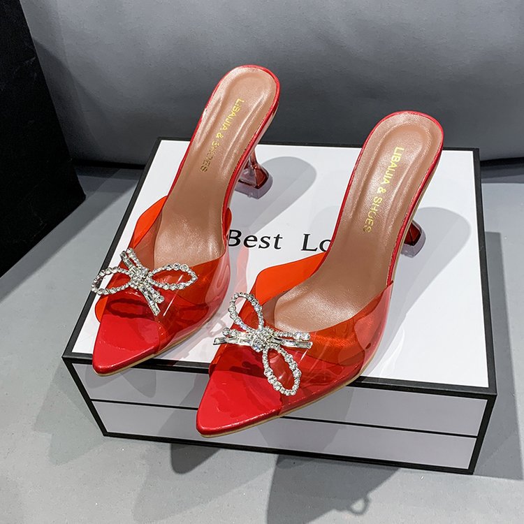 Women Slippers New Fashion Pointed Toe Diamond Design Plus Size Versatile Triple Silver Red Green Free shipping
