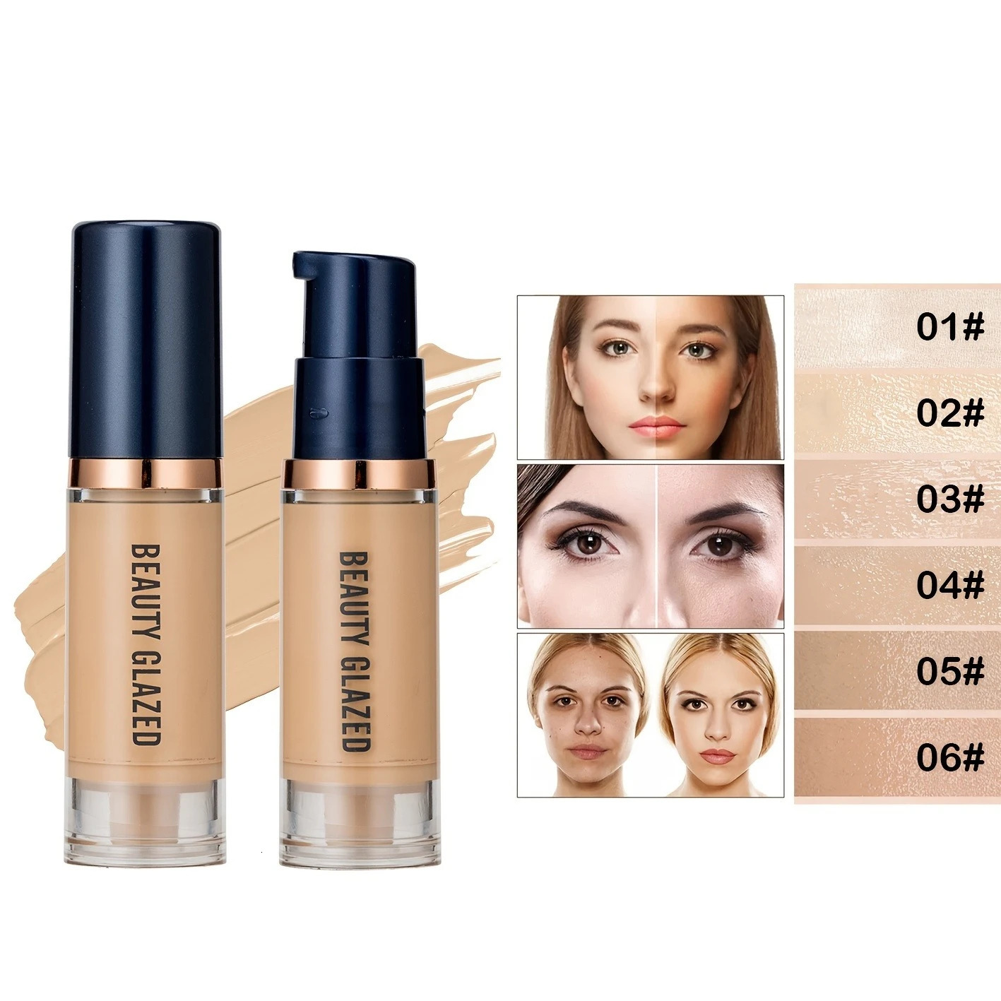 Beauty Glazed 6 Color Liquid Foundation Concealer Full Coverage LongLasting Waterproof Natural Effect 241230