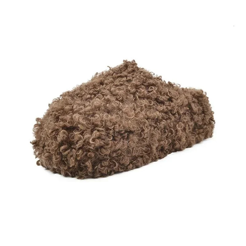 Thick Heel Lambwool Mules Winter Shoes Woman Flip Flops Flat Cover Toe Slides Ins Warm Curly Lamb Fur Slippers Women 250106
