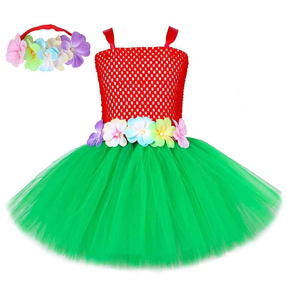 Haiian Hula Girls Dress Children Haii Lilo Tutu Dress Preschool Baby Girls Hula Show Costume Halloween Luau Dance Costume W250111
