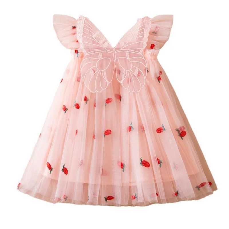 2024 New Summer Childrens Girls Par Dress Childrens Flying Sleeve Solid Color Childrens Clothing Flower Girl Birthday Princess Dress 1-5Y W250111