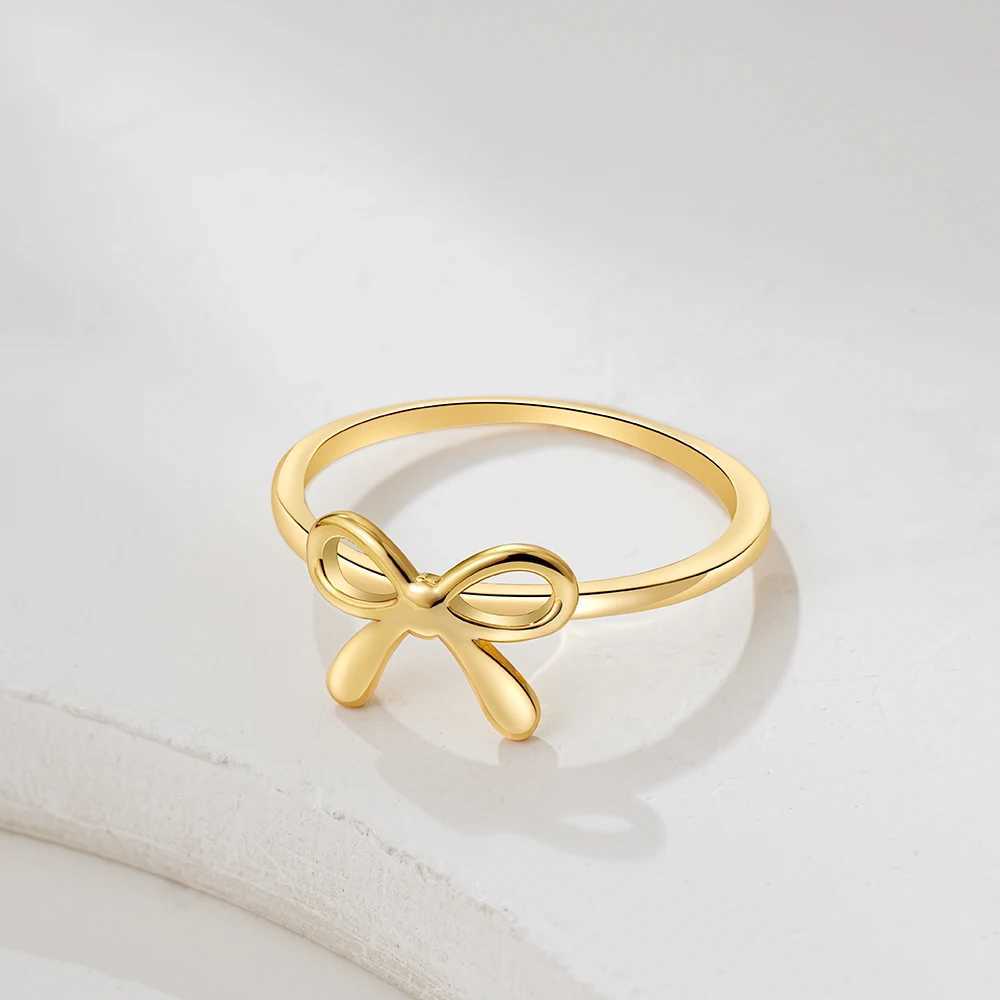 Minimalist Fashion Gold Color Stainl Steel Bow Rings Metal Waterproof Attractive Women Jewelry AccoriesXJ250110