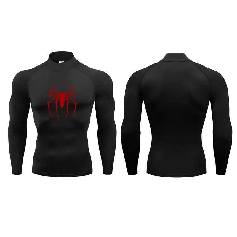 Running T-shirt mens compression shirt autumn tight fitting long sleeved fitness T-shirt red spider sports shirt quick drying fitness suit W250111