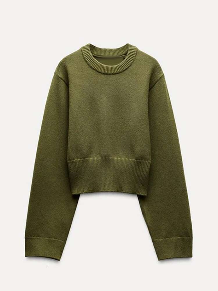 Solid Knitted Crop Sweater Women Slim O-Neck Long Sleeve Female Short Pullover 2025 Spring Lady All-Match Knitwear