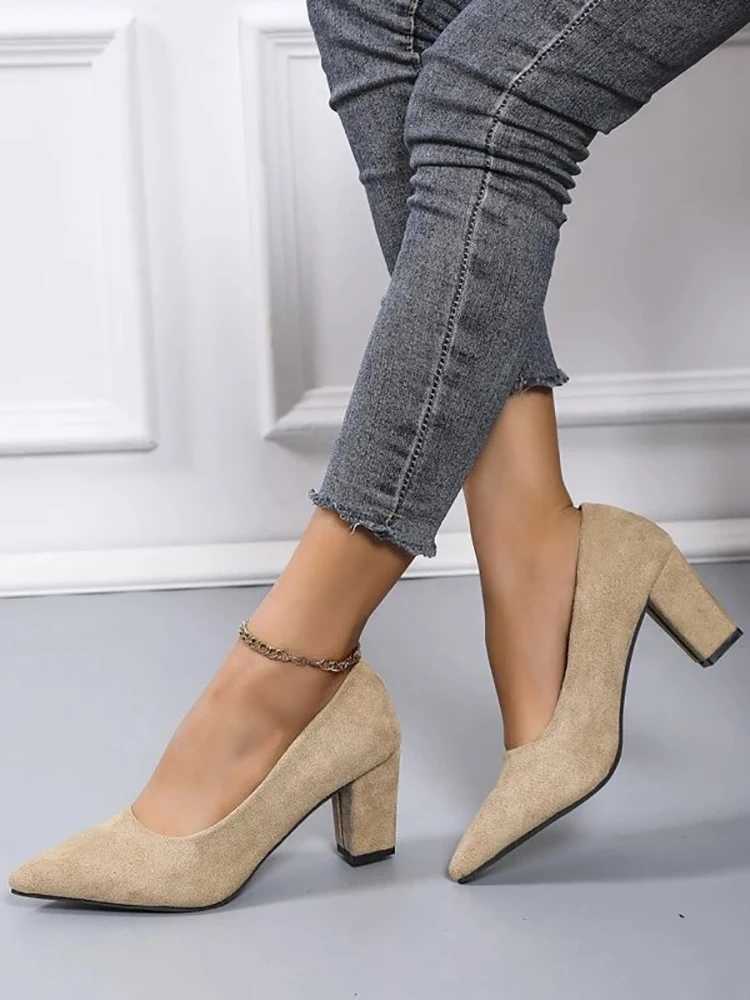 New Arrival Aphixta New 7cm Thick High Heels Womens Pump Shoes Student and Mom Beige Suede Wedding Casual Party Square High Heels Plus Size T250110