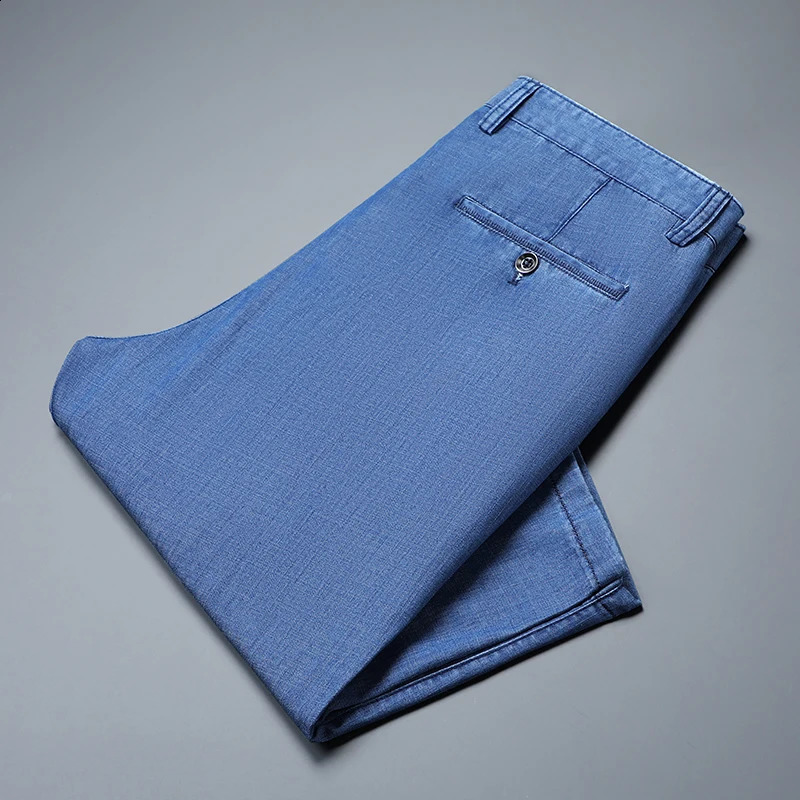 Mens Ultrathin Lyocell Denim Shorts Summer Classic Fashion Straight Business Casual Short Jeans Male 250108