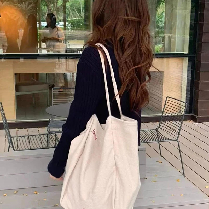 Striped Canvas Bag Large Capacity Single Shoulder Shopping Bag Tote Bag 250106