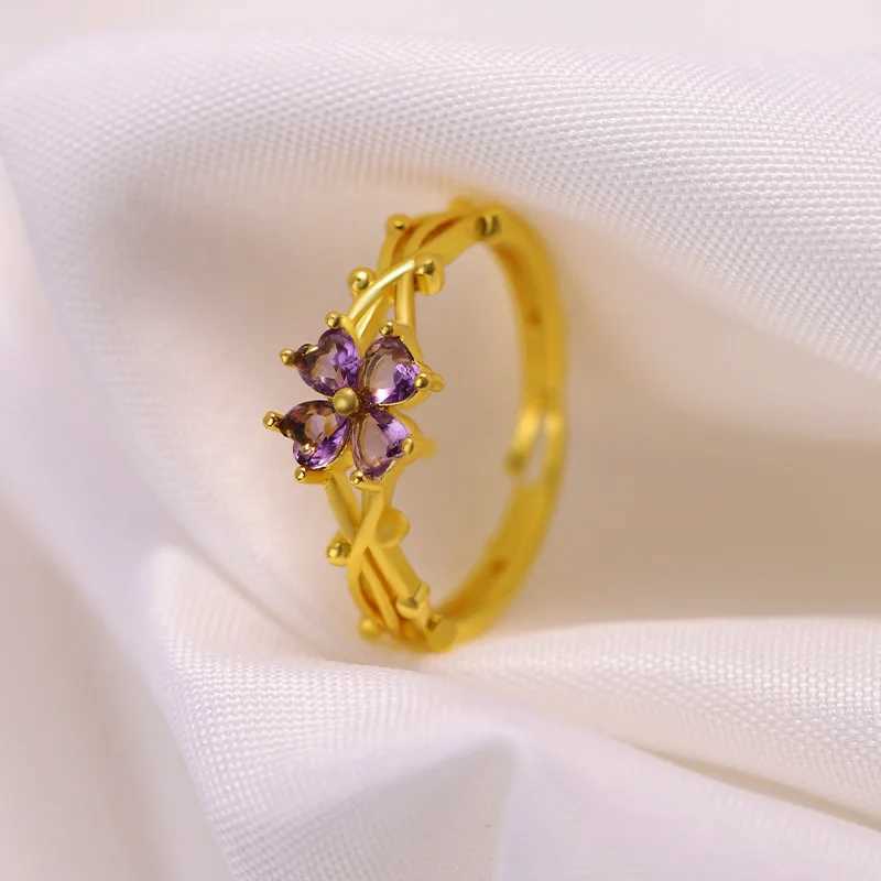 Fashionable French Violet Open Adjustable Ring Miniature Inlaid Stainless Steel Lamp Luxury Simple Wedding RingXJ250412