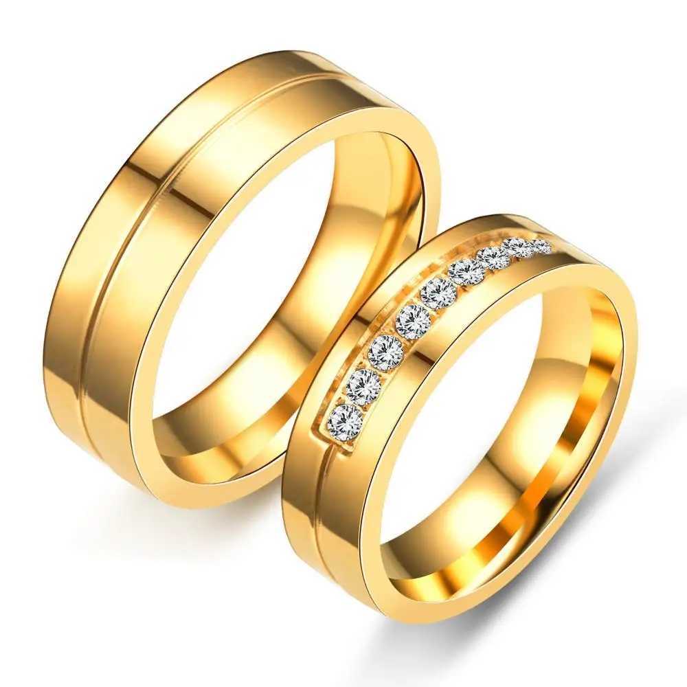 Women Men Wedding Band Rings For 18K Gold Plated AAA CZ Cubic Zirconia Stainl Steel Couples RingXJ250110