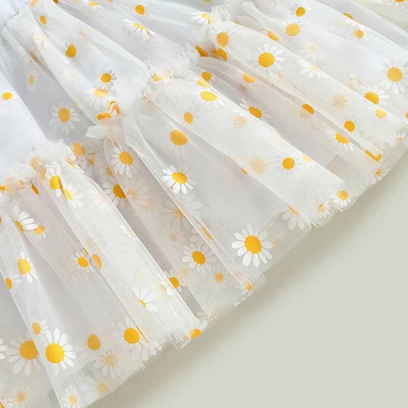 0-3 year old toddler baby girl Tutu Princess A-Line dress cute daisy print autumn long sleeved lace pleated mesh chiffon Par dress W250111