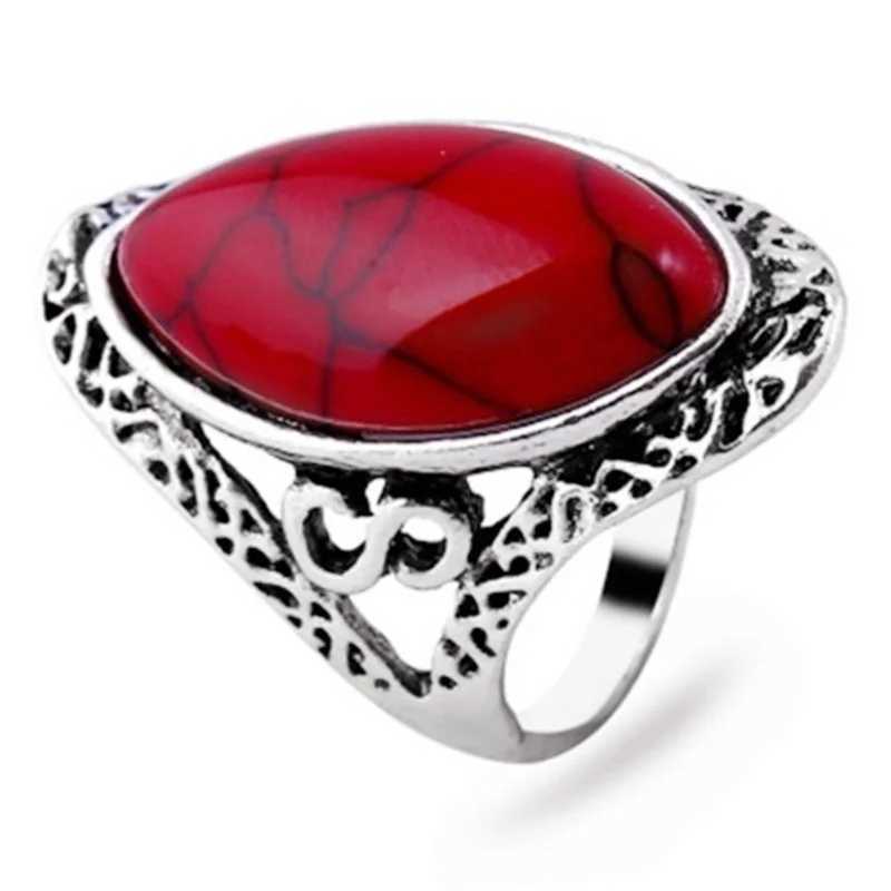 Ofertas Retro Bohemian Style 6-Color Oval Stone Finger Ring Jewelry Suitable for Female Engagement Wedding Bridal Sizes 6-11 W250111