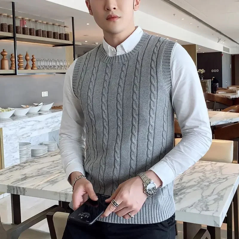Knit Sweater Male Solid Color Sleeveless Plain Mens Clothing Blue Vest Waistcoat Jumpers Plus Size Selling Products 2024 A 250107