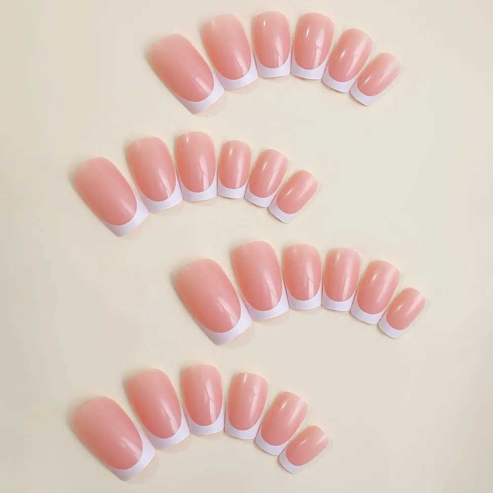 Waterproof White Moonlight French Fake Nails Square Head Full Cover Press on Nails Wearable Manicure False Nail GirlXJ250110