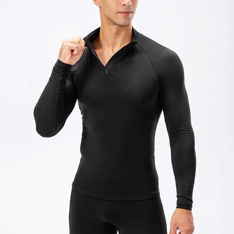 Compressed mens running long sleeved T-shirt gym clothing autumn tight fitness polo shirt fast drying bodybuilding muscle T-shirt W250111