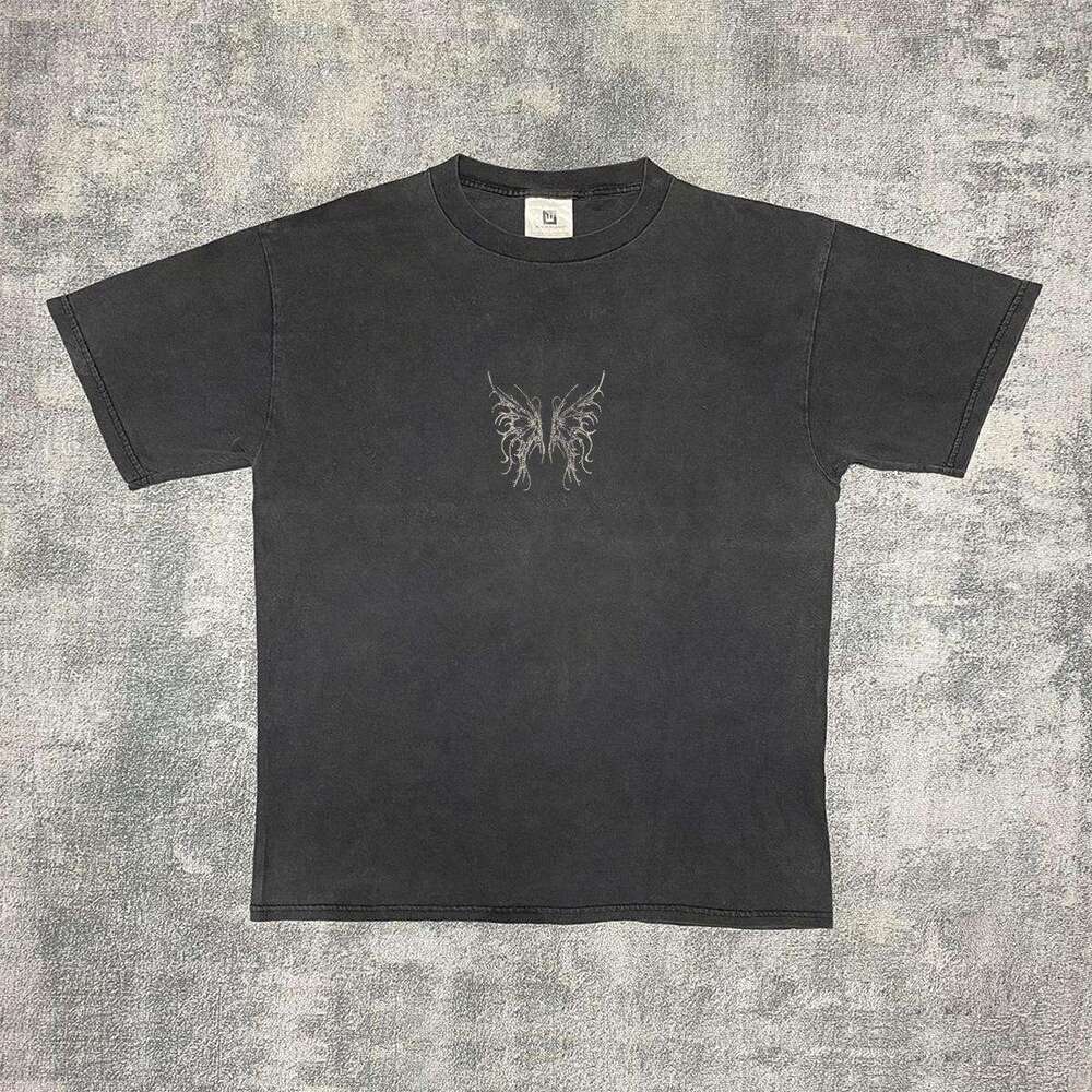 Butterfly Thread Manuscript Personalized Printed Short Sleeve for Women's High Street Hip Hop Summer New Cotton T-shirt