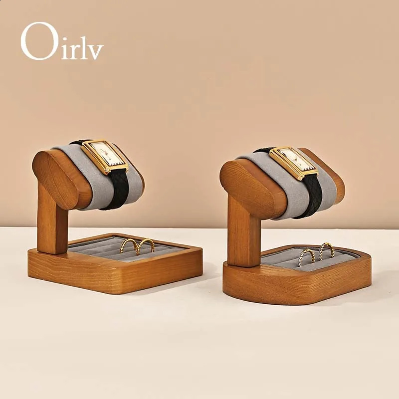 Oirlv Wooden Wrist Watch Display Rack Jewelry Organizer T-Bar Watch Stand Ring Tray Multi-Function Jewelry Display Stand Holder 250106