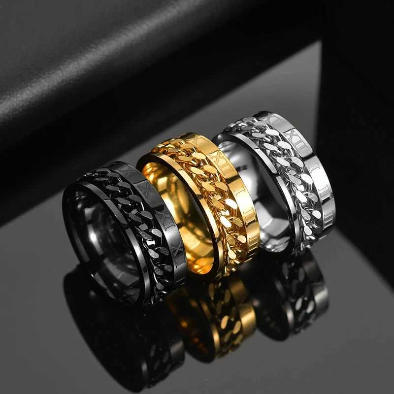 2024 Cool Stainless Steel Rotating Mens Ring High Quality Rotating Chain Punk Womens Jewelry Party Gift W250111