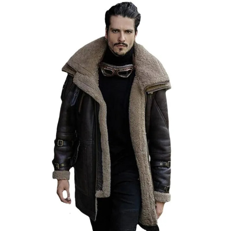 Winter Mens PU Leather Jacket Nordic Ethnic Style Velvet Coat Thickened Medium and Long 250107