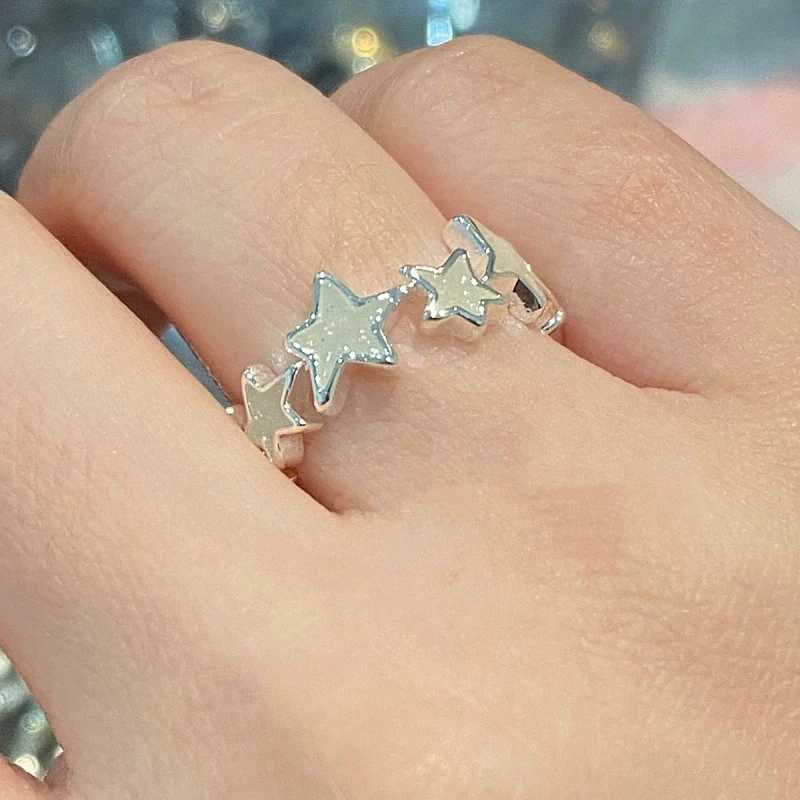 Fashionable Pink Sparkling Star Open Ring Y2K Girl Cute and Cute Adjustable Pink Ring Female Retro Irregular Aesthetic Jewelry W250111