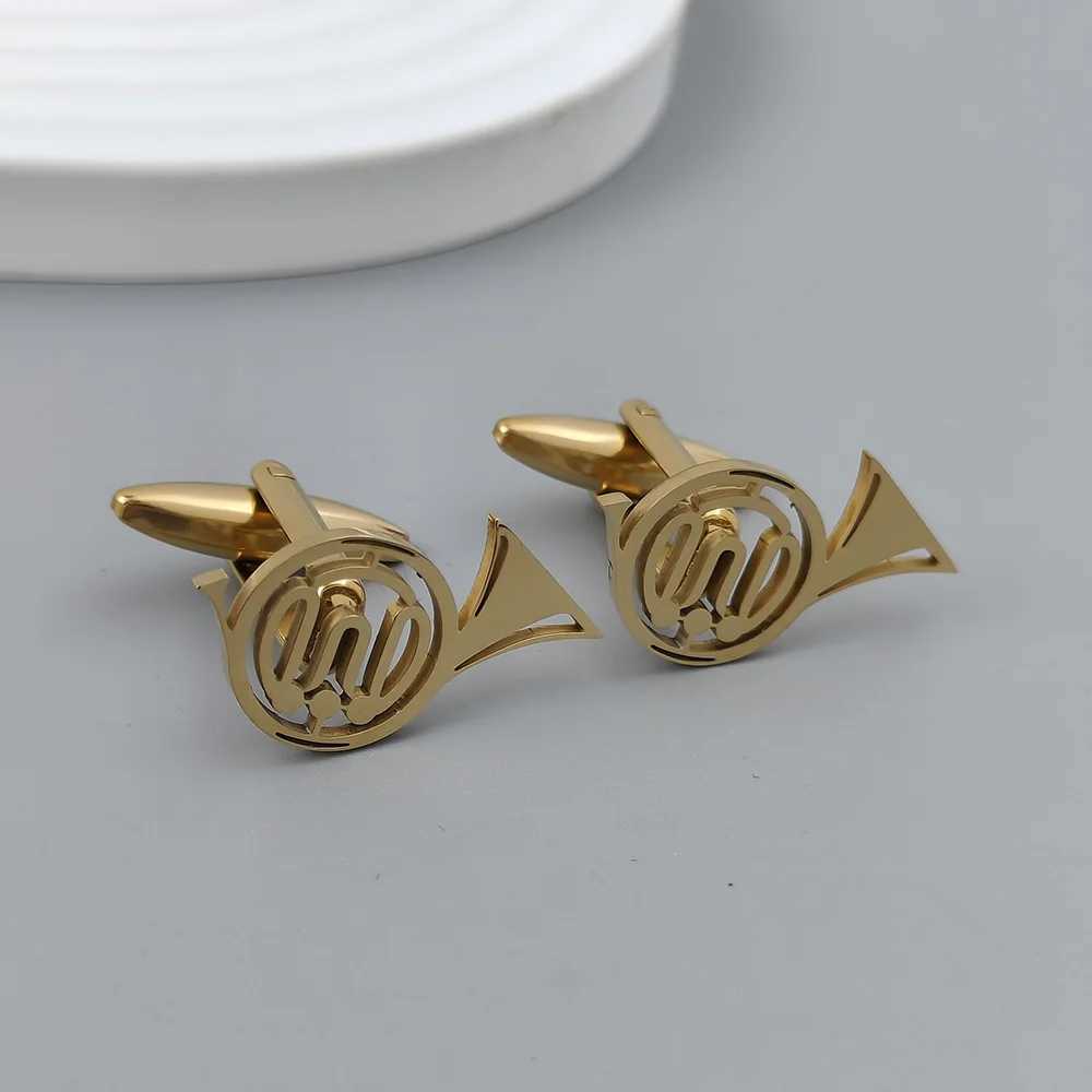 Music horn hollow cufflinks gold-plated French shirt sleeves silver mens wear with black cufflinks W250111